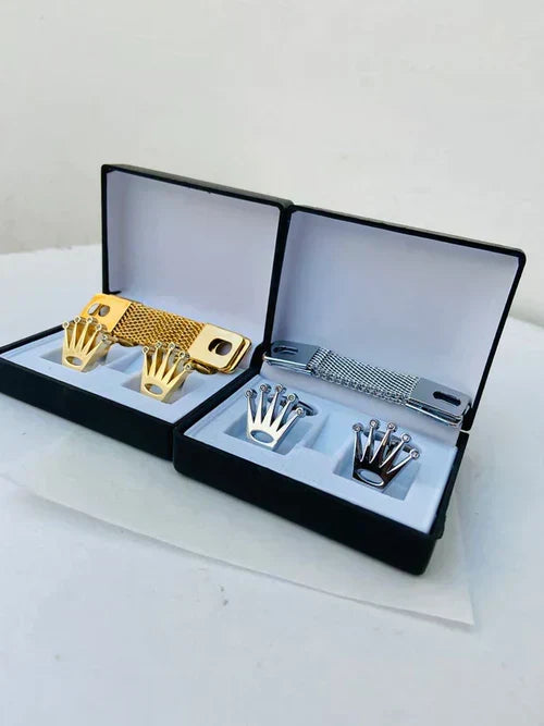 Cufflinks with Box and Chain, Gold & Silver