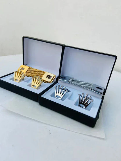 Cufflinks with Box and Chain, Gold & Silver