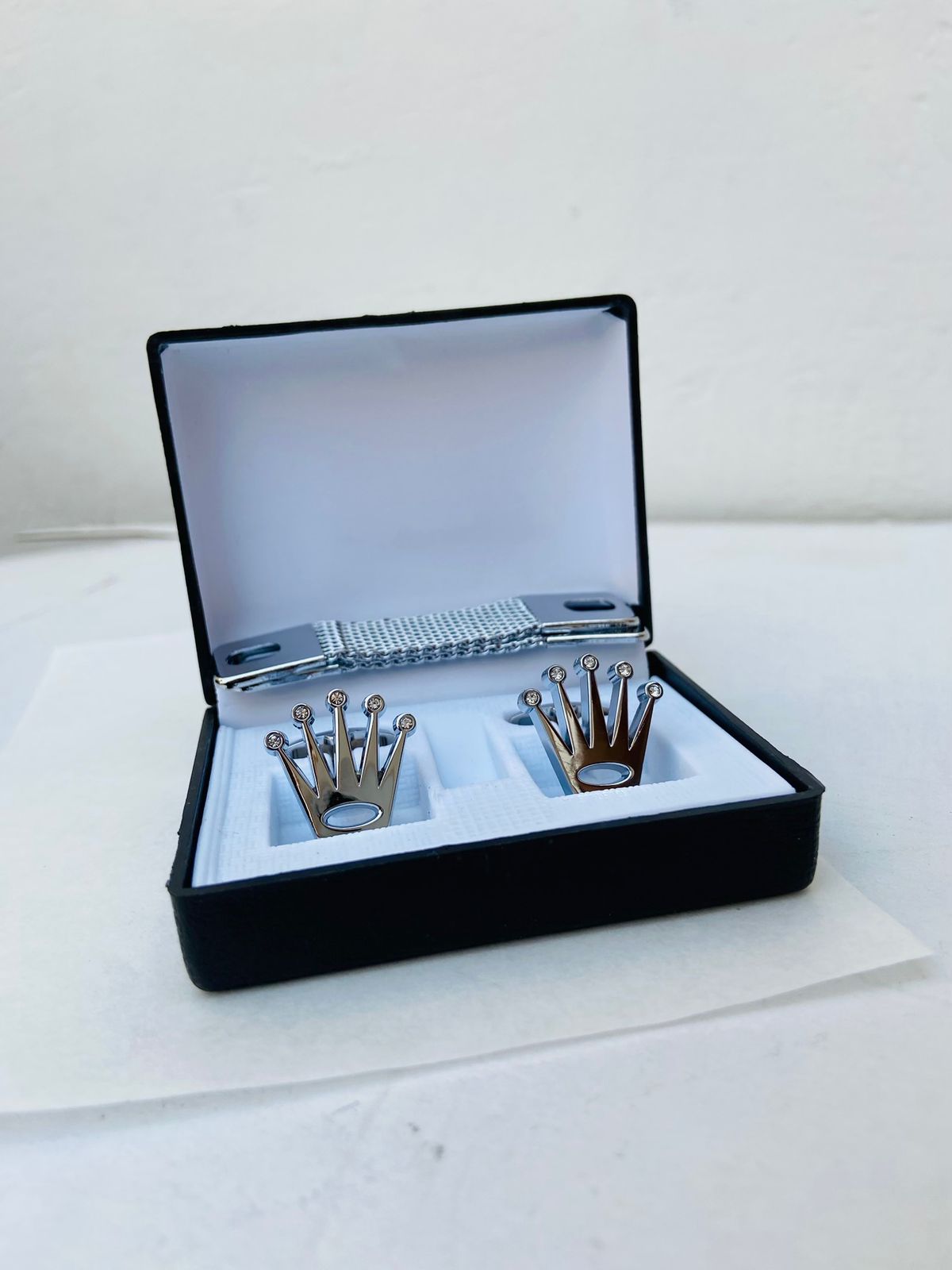 Crown Cufflinks with Logo Box and Chain