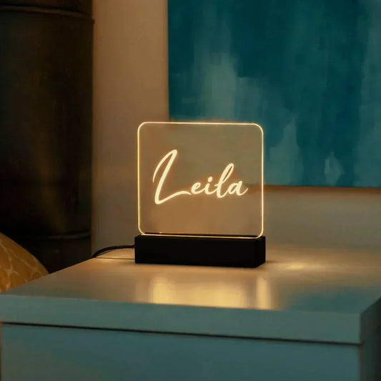 Acrylic name lamp with colour-changing LED base by Classic Collection