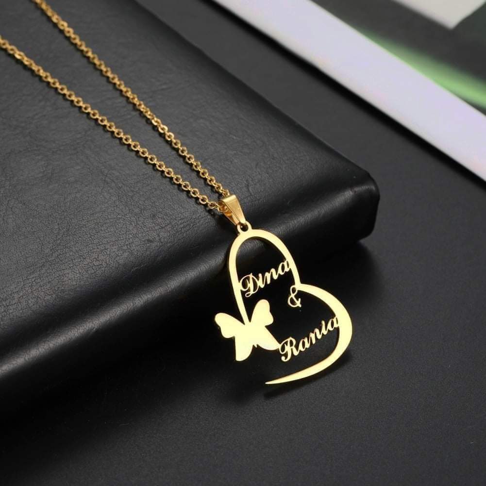 Custom double name heart pendant necklace by Classic Collection
